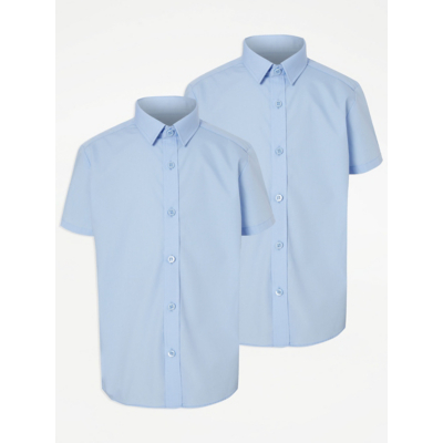 George Light Blue Boys Plus Fit Short Sleeve School Shirts 2 Pack