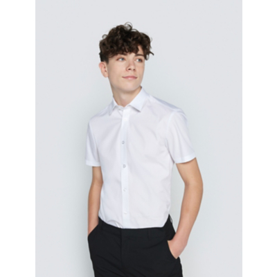 George Senior Boys White Short Sleeve Stretch Skinny Fit School Shirt 2 Pack