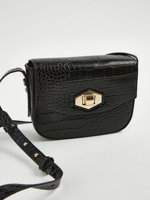 Black Faux Crocodile Skin Saddle Bag Women at ASDA