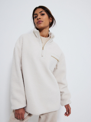 Cream Fleece Zip Neck Pocket Jumper Women at ASDA