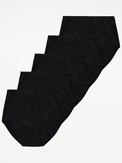 Black Basic Mini Brief Knickers 5 Pack, Lingerie