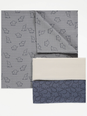 Elephant Muslin Cloths 3 Pack Baby at ASDA