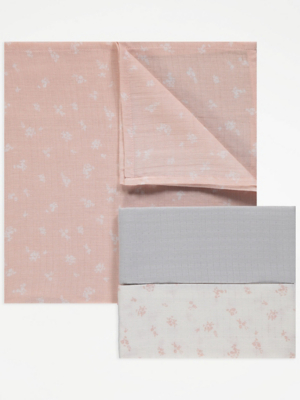 Flower Muslin Cloths 3 Pack Baby at ASDA