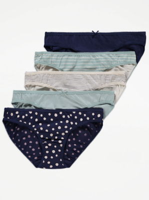 Patterned Mini Knickers 5 Pack Lingerie at ASDA