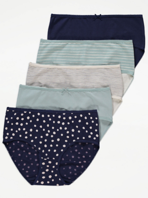 Patterned Midi Knickers 5 Pack Lingerie at ASDA