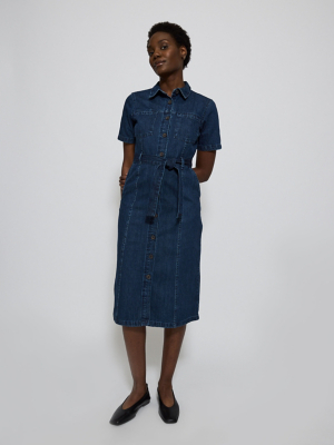 Dark Wash Denim Midi Shirt Dress Women at ASDA