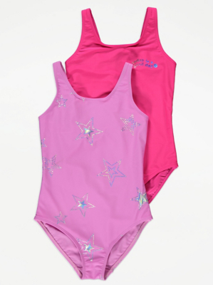 Pink Star Swimsuits 2 Pack Kids at ASDA