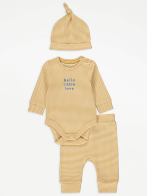 Yellow Striped Ribbed Bodysuit 3 Piece Outfit Baby at ASDA