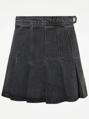 G21 Black Pleated Denim Mini Skirt