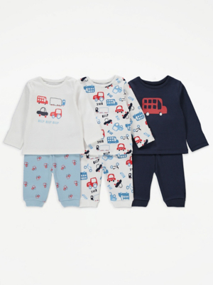Pajama Sets Boys Pyjamas At Asda Vehicle Long Sleeve Pyjamas Pack
