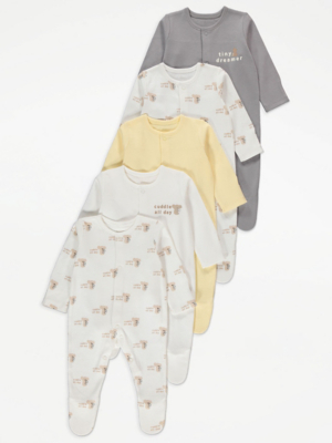 Koala Bear Long Sleeve Sleepsuits 5 Pack Baby at ASDA