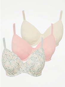 M&S 3pk Lace Trim Wired Plunge Bras, 42A, underwired