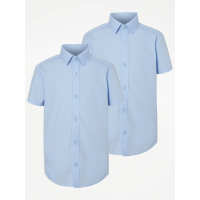 George Light Blue Boys Slim Fit Short Sleeve School Shirt 2 Pack
