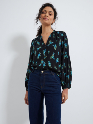 Blue Floral Popover Blouse Women at ASDA
