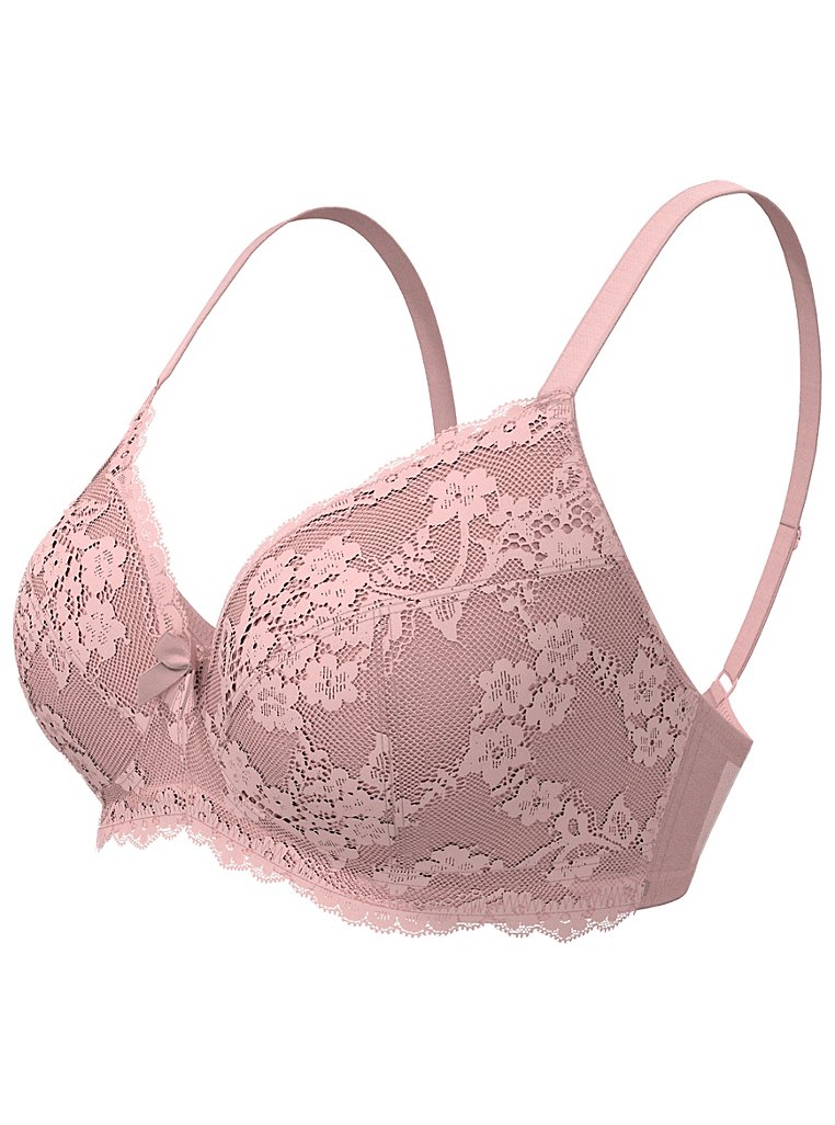 Postgrado  FELINA Pink Floral Embroidered Sheer Lace Full Coverage  Underwire Bra Size 38DDD