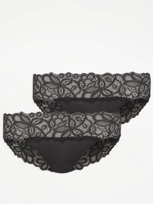 Black Lace Bandeau Short Knickers 2 Pack | Lingerie | George at ASDA