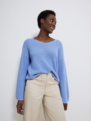Light Blue Open Stitch V Neck Jumper | Sale & Offers | George at ASDA