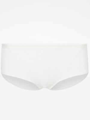 White Ribbed Short Knickers Lingerie at ASDA