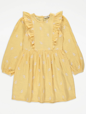Yellow Cheesecloth Embroidered Long Sleeve Dress Kids at ASDA