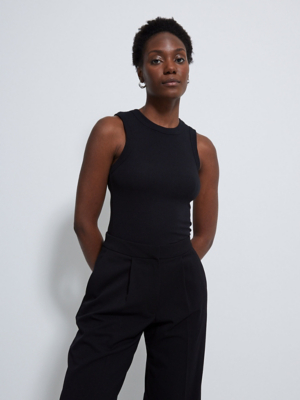 Black Ribbed Racer Vest Women at ASDA