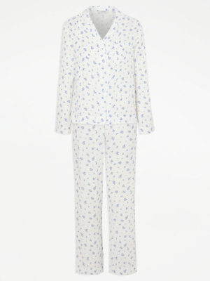 White Floral Double Cloth Long Sleeve Shirt Pyjamas | Lingerie | George ...