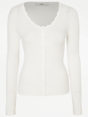 White Ribbed Scalloped Cardigan | Women | George at ASDA