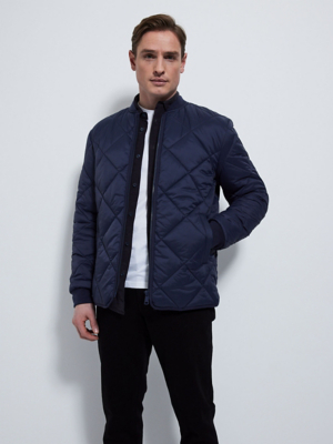 Navy Quilted Bomber Jacket Men at ASDA
