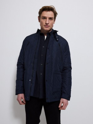 Navy Diamond Quilted Jacket Men at ASDA