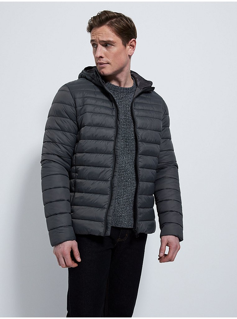 Charcoal Lightweight Hooded Padded Jacket | Men | George at ASDA