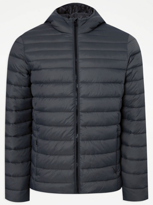 Asda Coats Ck One Asda Charcoal Lightweight Hooded Padded Jacket