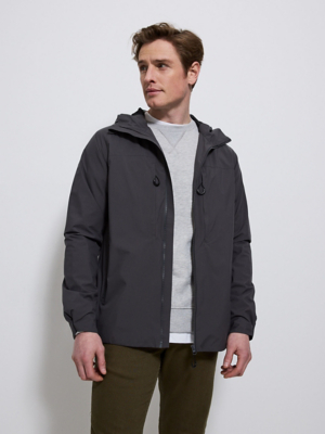 Charcoal Lightweight Zip Up Waterproof Jacket Men at ASDA