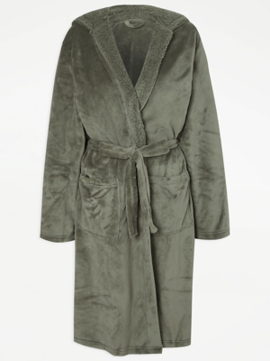 Khaki Fleece Lined Dressing Gown Men at ASDA