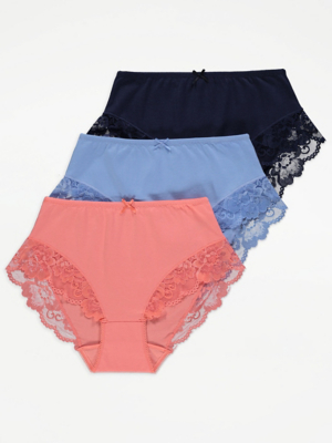 Lace Trim Midi Knickers 3 Pack Lingerie at ASDA
