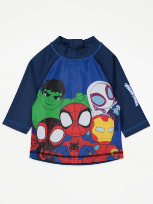 Marvel Spidey and Friends Navy Swim Rash Vest Kids at ASDA