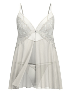 White Bridal Embroidered Babydoll Chemise and Thong Set Lingerie