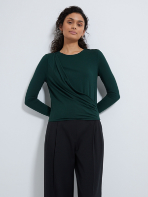 Dark Green Long Sleeve Wrap Top Women at ASDA