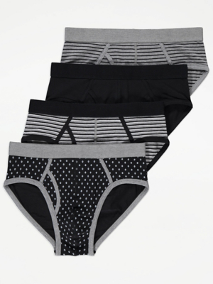 Grey Patterned Briefs 4 Pack Men at ASDA
