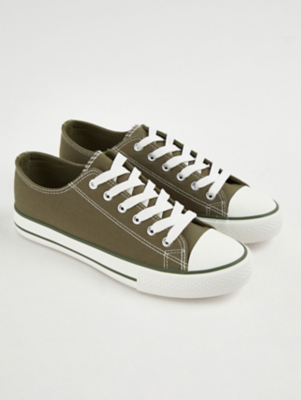 Khaki Canvas Lace Up Trainers Women at ASDA