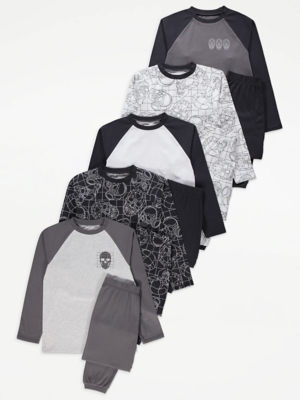 Skull Raglan Sleeve Pyjamas 5 Pack | Kids | George at ASDA