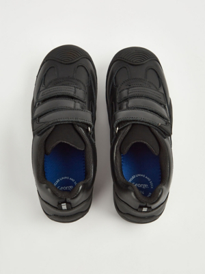 Black Triple Strap Leather Scuff Resistant School Shoes