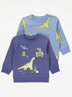 Blue Dinosaur Sweatshirts 2 Pack Kids at ASDA