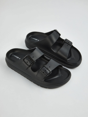 Black Double Buckle Flatbed Sandal Sliders Women George at ASDA