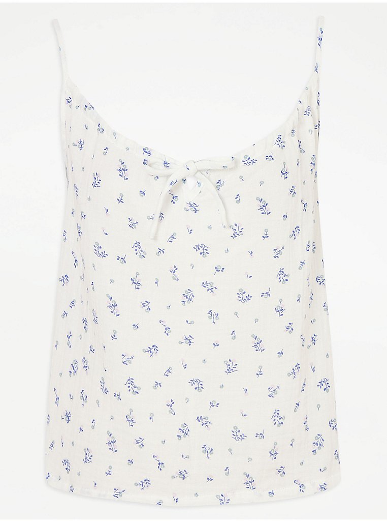 White Floral Double Cloth Cami Short Pyjamas, Lingerie