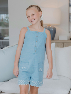 Billie Faiers Blue Chambray Embroidered Playsuit | Kids | George at ASDA