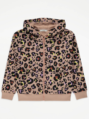 Brown Leopard Print Zip Up Hoodie | Kids | George at ASDA