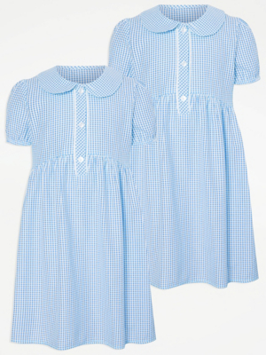 Girls Light Blue Gingham Curved Waist School Dress 2 Pack | School ...