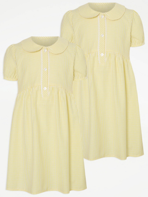 Girls Yellow Gingham Curved Waist School Dress 2 Pack | School | George ...