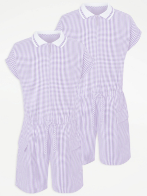 Girls Lilac Gingham Sporty School Playsuits 2 Pack | School | George At ...