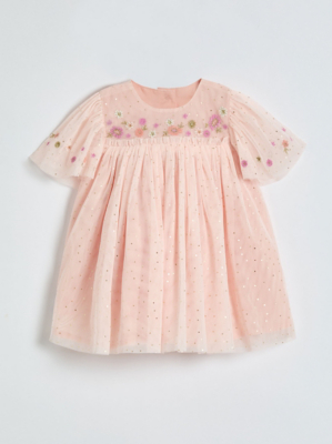 Light Pink Baby Floral Embroidered Spot Dress | Baby | George at ASDA