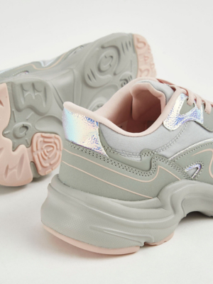 Grey Pink Trim Chunky Sporty Trainers